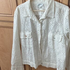 Jade White  JOHNNY WAS Eyelet Lace Shirt